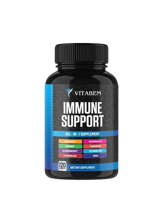 Vitabem 8 in 1 Immune Support Booster Supplement with Echinacea, Vitamin C and Zinc 50mg, Vitamin D 5000 IU, Turmeric Curcumin & Ginger, B6, Elderberry 120 Count (Pack of 1) - Image 1
